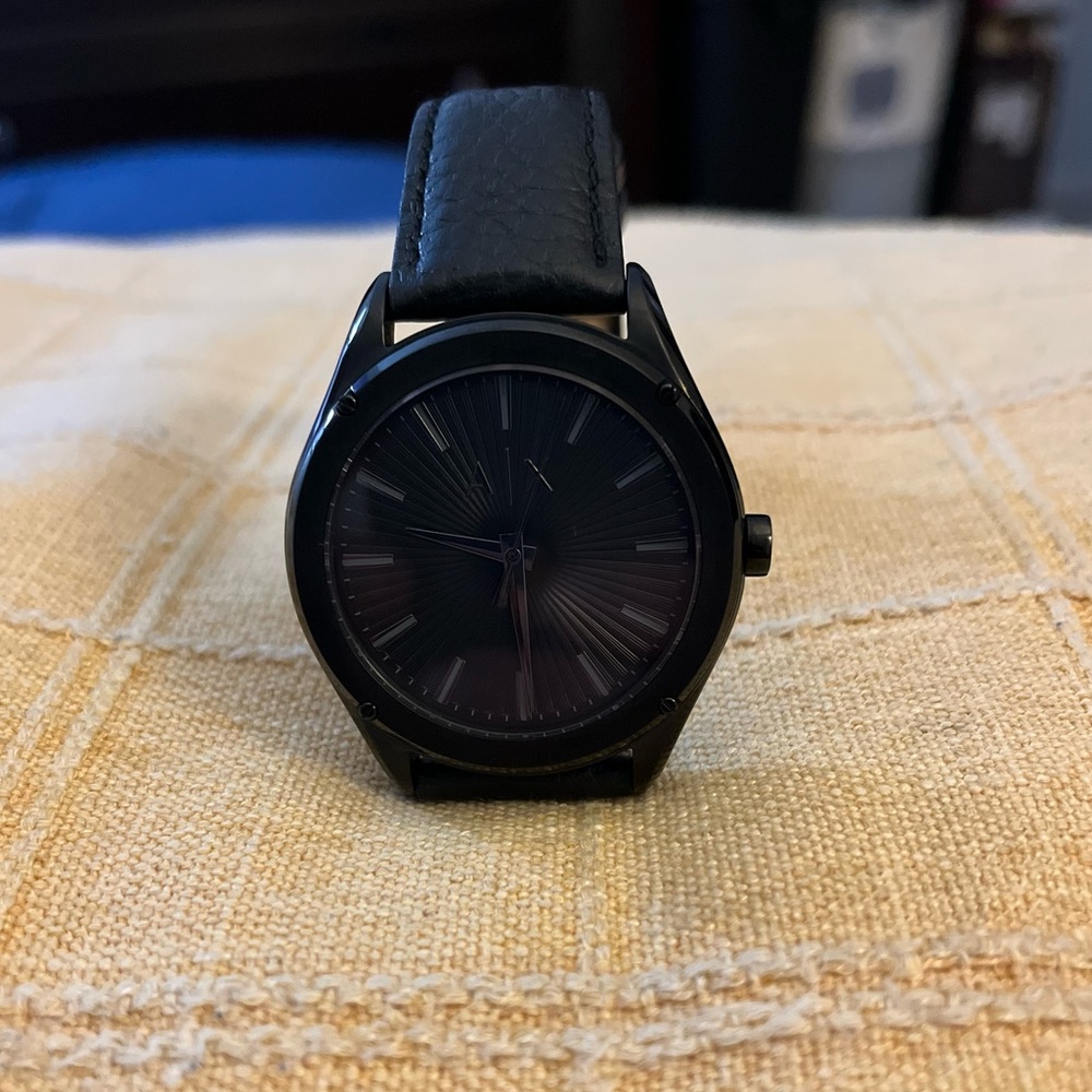 Armani Exchange Mens Fitz AX2805 Black Leather Japanese Quartz Dress Watch